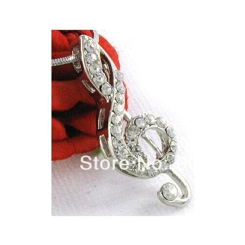 20pcs a lot alloy silver plated music note crystal necklace jewelry