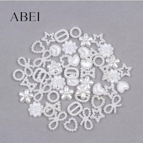 200pcs 6-15mm Mix Styles White Flower Bow Star Heart Half Round Pearl Bead For Scrapbook Wedding Decoration DIY Beads
