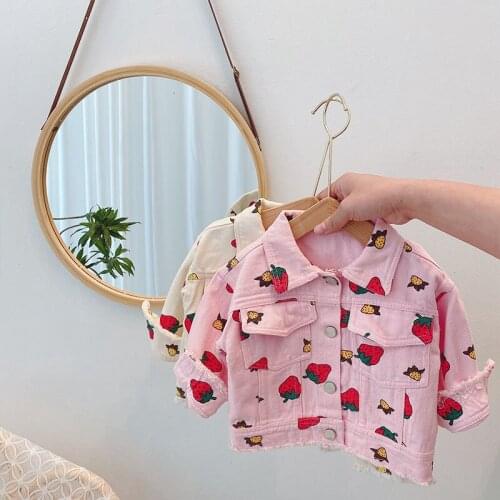 2021 Spring Autumn Girls Fashion Print Jeans Jacket Baby Kids Children Denim Coat Two Colors