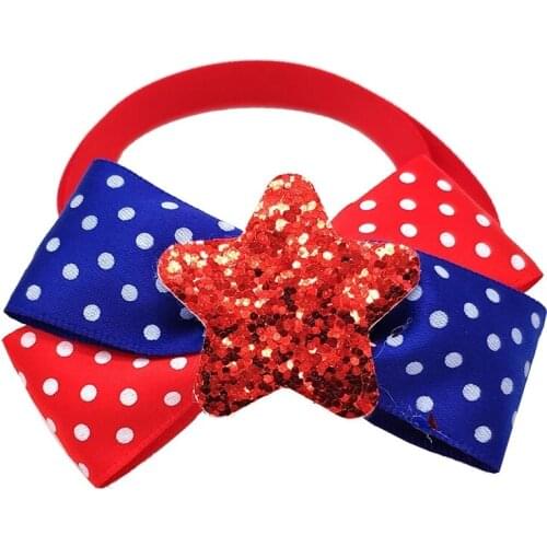 50PC/Lot 4th of July Dog Accessories Red/White/Blue Dog Bow Ties Bling Stars Cat Dog Bowties Pet Supplies