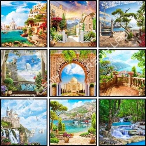 5D DIY Diamond Painting Seaside Villa Full Square/Round Diamond Embroidery Picture of Rhinestones Mosaic Crafts Home Decor Gift