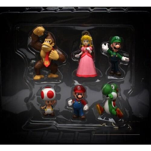 6Psc Super Mario Decoration Doll Square Boxed Childrens Toys Childrens Room Decoration