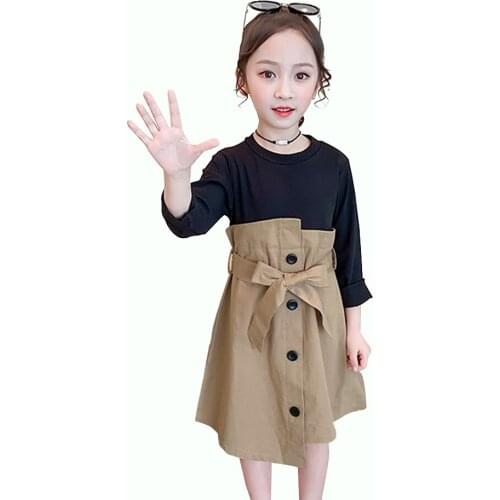 Girls Dresses Patchwork Girl Child Dress Long Sleeve Children Dress Casual Style Kids Costume 6 8 10 12 14 Year