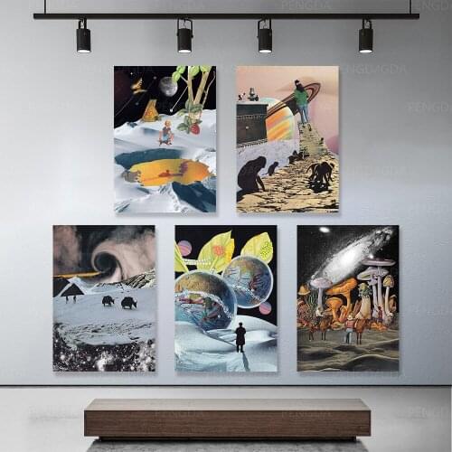 Night View Prints Planet Earth Snow Cattle Canvas Painting Poster Home Decoration Living Room Wall Framework Picture Modular Art