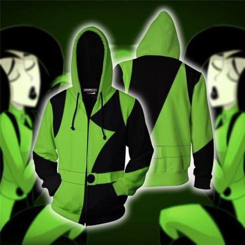 Anime Kim Possible Shego Costume Hoodie Sweatshirt Zentai Clothing Super Villain Shego Adult Unisex Women Hoodies Tops Jackets