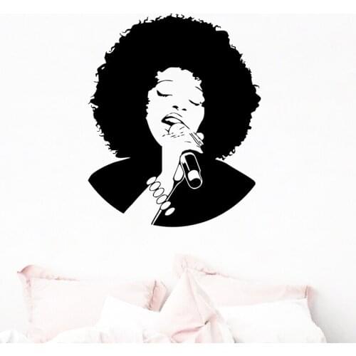 Beautiful Pattern Girl Afro Hair Music Singer Wall Decal for Girls Bedroom Fashion African Woman Vinyl Art Sticker Home Decor