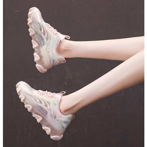 Mesh Surface Platform Dad Shoes Womens Sneakers 2021 Summer New Breathable Transparent Bottom White Shoes Mesh Surface Shoes