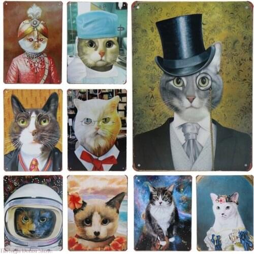 Cat Metal Tin Wall Stickers Art Lettering Poster Weathered Plaque Pub Iron Poster