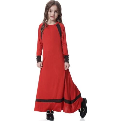 Girl Muslim Dress Dubai Arab Patchowork Kawaii Sweat A-line Long Dress Vestido Children Islamic Clothing Kaftan Dresses Girls