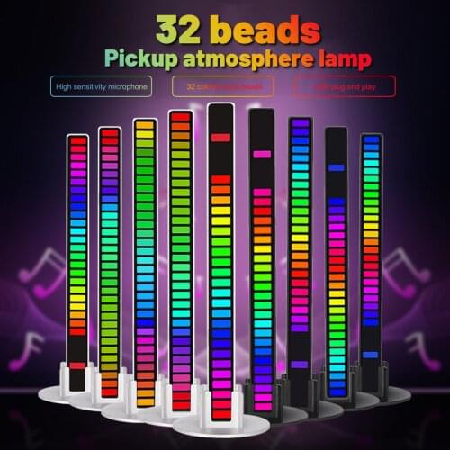 2021 New Car Sound Control Light RGB Voice-Activated Music Rhythm Ambient Light with 32 LED 18 Colors Car Home Decoration Lamp