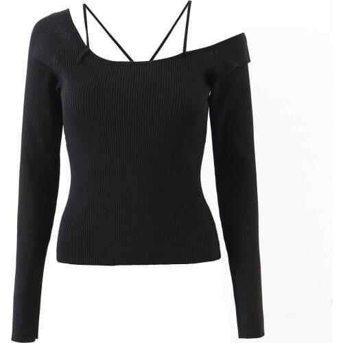 JC · KILIG 2021 Autumn new Asymmetric Neck off Shoulder Sweater Short Slim top L9817