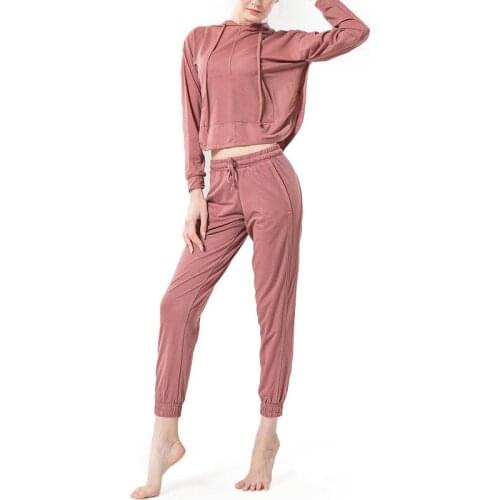 New Women Yoga Set Loose design front pocket backless top Hoodie oversized Fitness Gym Sports Running Clothes Training set