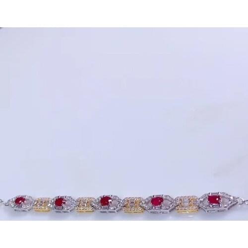 New natural pigeon blood ruby bracelet 925 silver two-color electroplating process high-end atmosphere luxury style