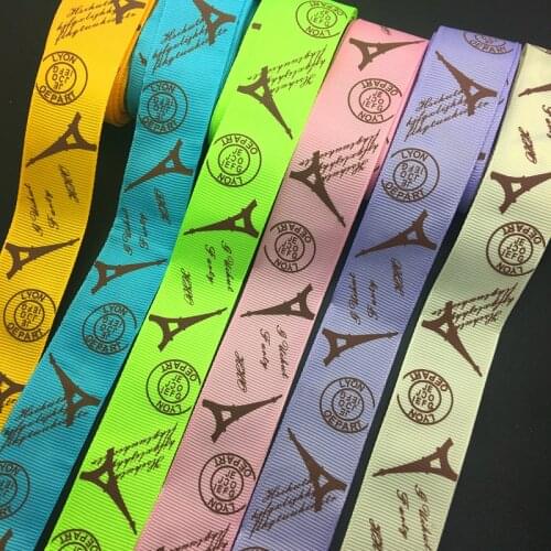 Wholesale 5 Yards 1Inch 25mm Wide Eiffel Tower Printed Grosgrain Ribbon Hair Bow/Christmas/wedding DIY Sewing Craft