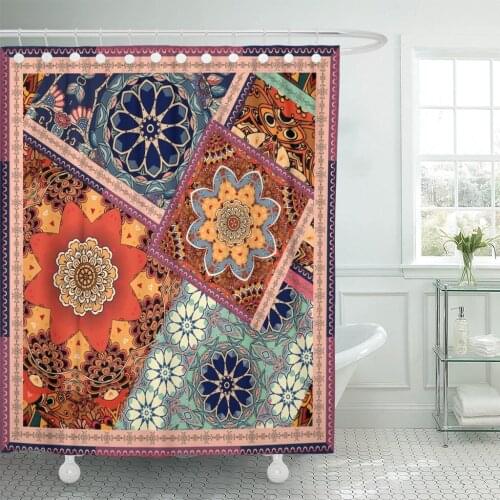 Patchwork Pattern in Ethnic Flowers Mandalas Indian Mexican Moroccan Shower Curtain Waterproof Polyester Fabric 72 x 72 Inches