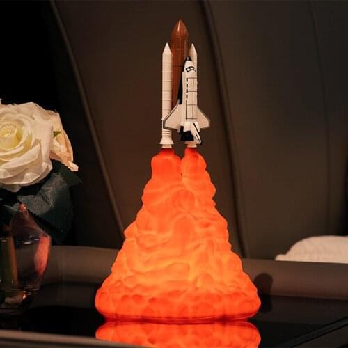 USB Charging LED Night Light Space Shuttle Rocket Dropship 3dD Print Rrechargeable Moon Lamp Children Bedroom Beside Décor