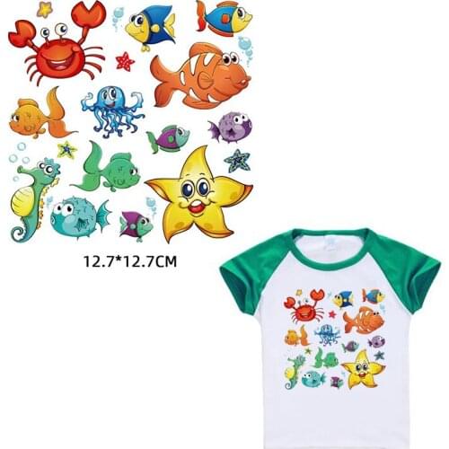 Iron on Marine Life Seahorse Patches For Clothes Child DIY T-shirt Applique Heat Transfer Vinyl Letter Animal Patch Sticker F