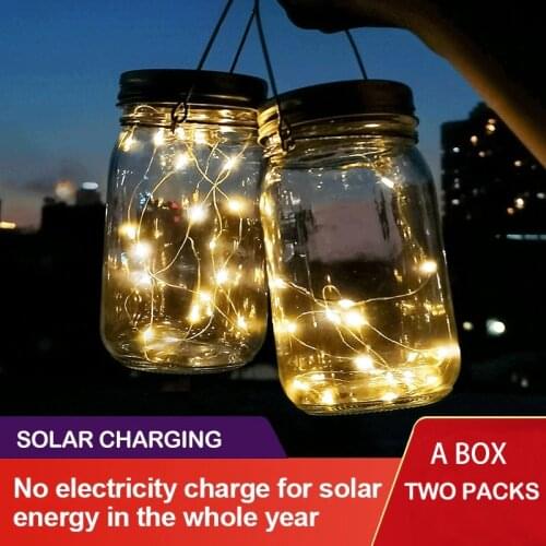 2PCS Outdoor Solar LED Lights Garden Hanging Lights Balcony Night Lights Lanterns Home Landscape Glass Jar Hand Lamp Decor
