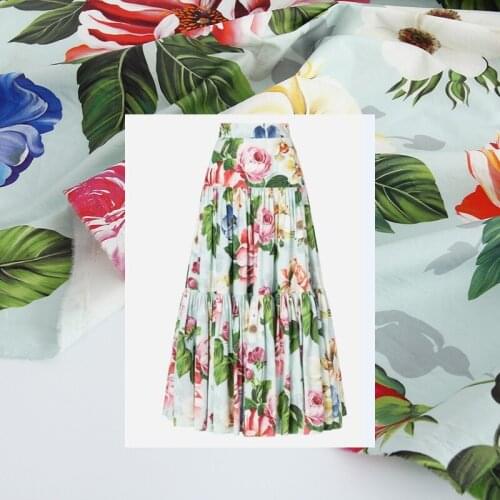 Spring and summer D brand advanced custom digital inkjet lake green flower printing garment fabric designer fabric