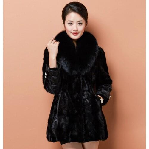 High-end Mid-Length Mink Coat Women Winter Fox Hair Real Fur Jacket Large Black Luxury Thick Warm Solid Silk Lining Outwear