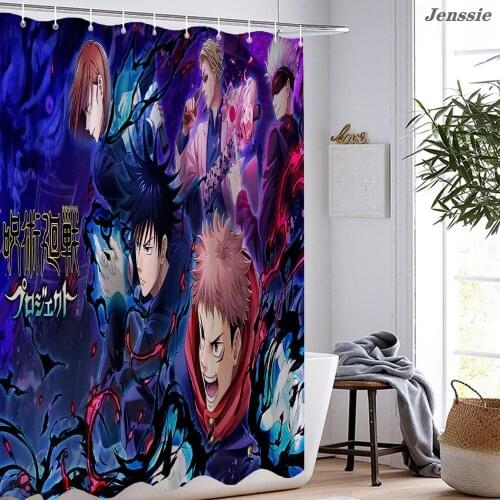Japan Anime Waterproof Polyester Shower Curtain Cartoon Jujutsu Kaisen Bath Curtain Kids Boys Girls Bathroom Curtain With Hooks