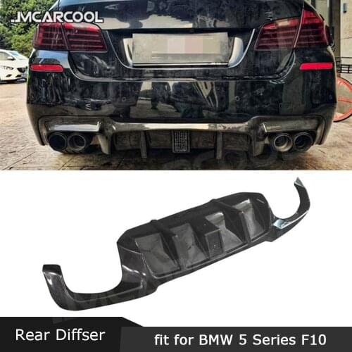 Carbon Fiber Rear Lip Diffuser Spoiler With Lamp for BMW 5 Series F10 M5 2010-2016 Fins Shark Style Bumper Skid Plate