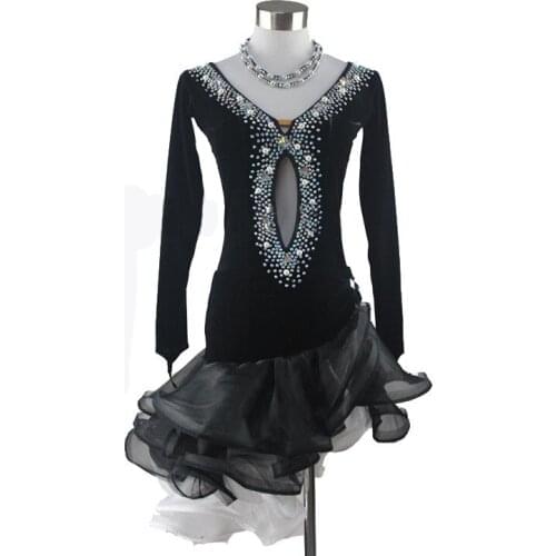 New Latin dance costumes senior sexy long sleeves velvet latin dance dresses for women latin dance competition dresses S-4XL