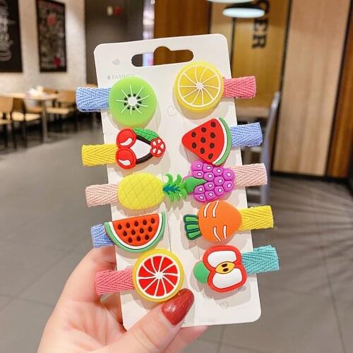 10pcs/set New Girls Cute Cartoon Candy Color Fruit Hair Clips Kids Lovely Hairpins Headband Barrettes Fashion Hair Accessories