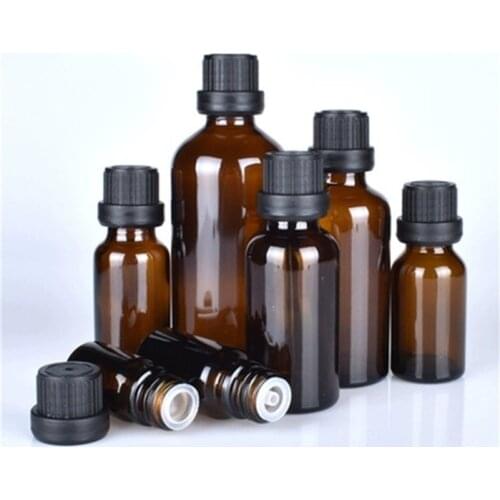 12pcs/lot 5ml 10ml 15ml 20ml 30ml 50ml 100ml amber glass bottle 1oz Mini Brown Glass Essential Oil Bottle With Child proof Cap