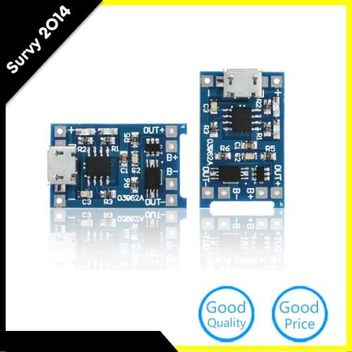 2PCS Micro USB 5V 1A 18650 TP4056 Lithium Battery Charger Module Charging Board With Protection Dual Functions