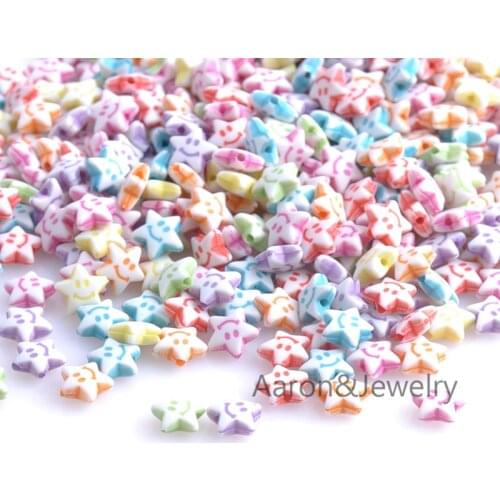 200Pcs 9mm Mixed Acrylic smile Face Star Spacer Loose Beads For jewelry Findings YKL0337X