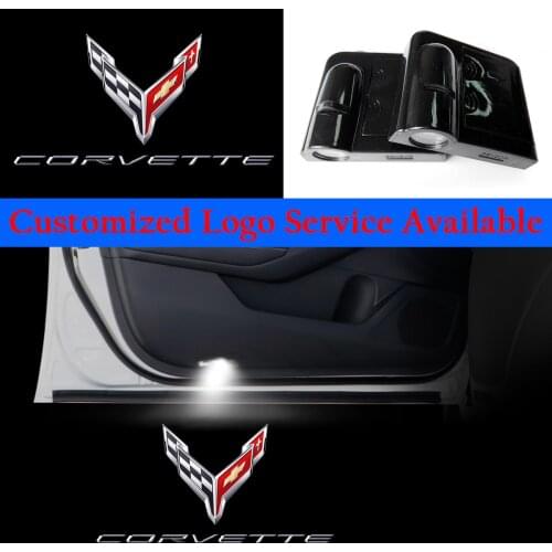 2x Chrome Corvette C8 Logo Car Door Welcome LED Lights Wireless Laser Projectors