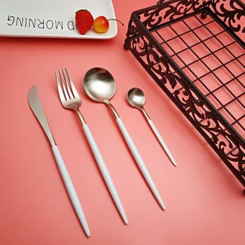 Hot Sale 4 pcs white silver Dinnerware Stainless knife fork spoon Cutlery Kitchen Food Tableware talheres flatware dining Set