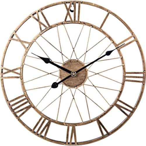 40cm Iron Art Hollow Silent Wall Clock Mute Clock with Roman Numerals for Living Room Bedroom Decor - Vintage Golden