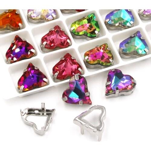 Clothing accessories K9 glass Heart shape strass crystal sew on pointback rhinestones with silver base diy wedding dress