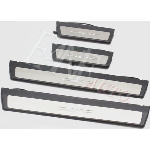 Car Styling Stainless Steel Led Door Sill Scuff Plate Guard Sills Protector Trim For Honda Civic 2012-2015 9TH Modulo