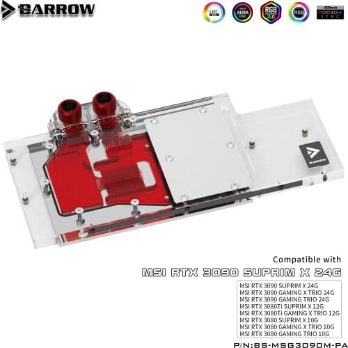 BARROW Water Block use for MSI RTX3080 GAMING X TRIO/MSI RTX3090 GAMING TRIO GPU card Support Original Backplate 5V 3PIN A-RGB