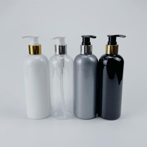 BEAUTY MISSION 20pcs 300ml Plastic Packaging Lotion silver collar Pump Shampoo black Bottles Empty Packaging Container