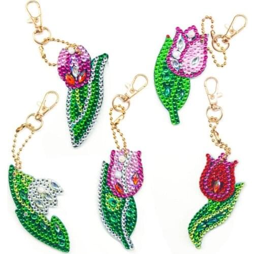 DIY Special Shape Diamond Painting Keychains Flowers Full Drill Diamond Embroidery Keychains For Women Bag Key Chain Pendant