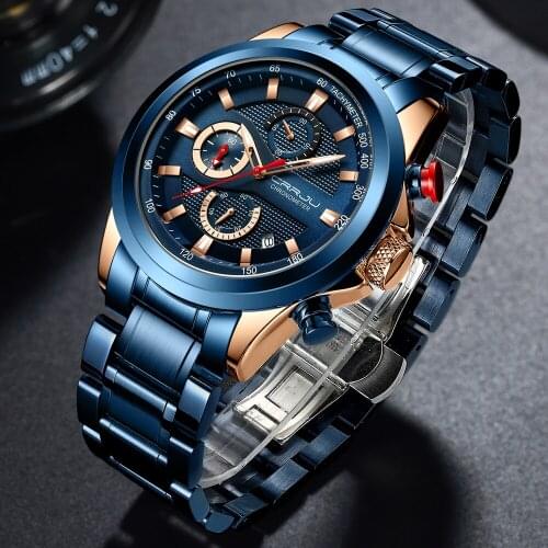 CRRJU Fashion Men Watches Top Brand Luxury WristWatch Quartz Clock Blue Watch Men Waterproof Sport Chronograph Relogio Masculino