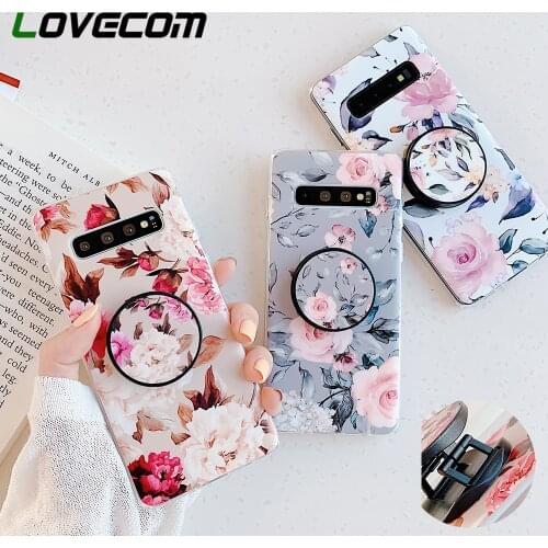 LOVECOM Retro Flower Phone Case With Holder For Samsung A42 S20 A51 A71 A50 A70 A21S S8 S9 S10 Plus Note 20 10 Soft Back Cover