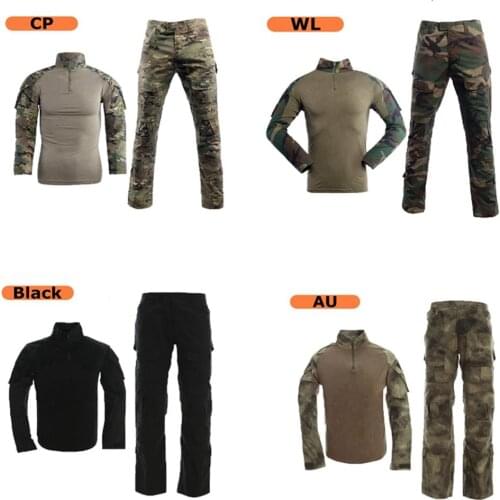 New Training Combat Clothes Set Tactical Camouflage Army Combat Cargo Pants Long Sleeve T-shirts with Knee&Elbow Pads Suit