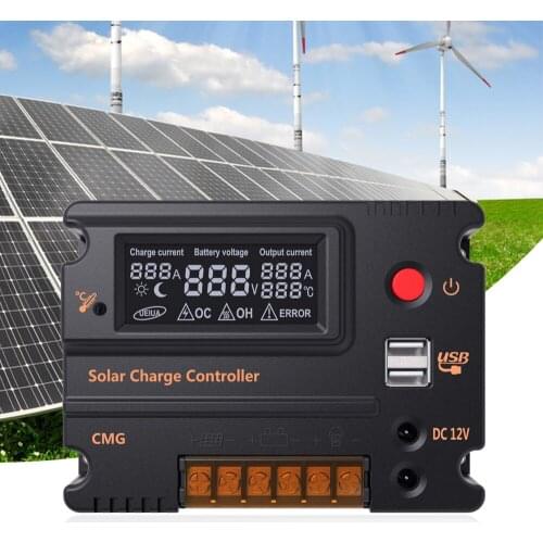 20A 12V 24V LCD Solar Charge Controller Panel Battery Regulator Auto Switch Overload Protection Temperature Compensation