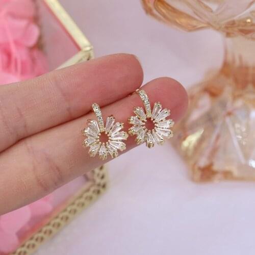 Korea Hot Selling Fashion Jewelry 14K Real Gold Plating AAA Zircon Simple Round Earrings Elegant Women Wedding Party Earrings