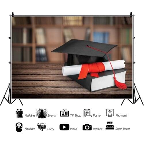 Brown Planks Black Graduation Cap Portrait Photography Backdrop Decor Party Photo Background Studio Photocall Props