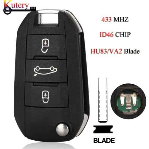 Kutery Folding Remote Car Key For Peugeot 508 For Citroen C4I ID46 Chip 433MHz With Uncut Blade HU83/VA2 Blank