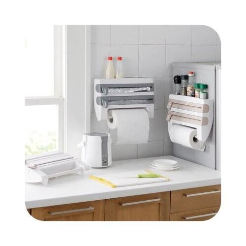 Multifunctional plastic refrigerator plastic wrap tin paper storage rack wall-mounted tissue holder kitchen finisher