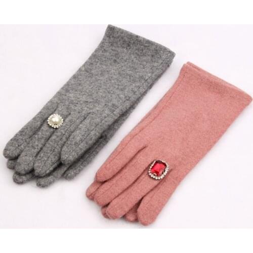Fashion Elegant Female Wool Touch Screen Gloves Winter Women Warm Cashmere Full Finger Luxury Damonid Gloves for women
