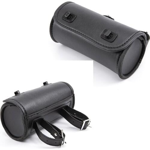Motorcycle Fork Bag PU Leather Handlebar Tool Pouch Sissy Bar Roll Storage Bag with 2 Straps For Cruiser Sportster