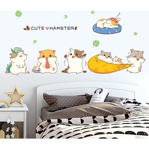 Cartoon Hamster Wall Stickers Living Room Bedroom Teen Room Decoration Vinyl Furniture for Decals Childrens Wallpaper Kawaii